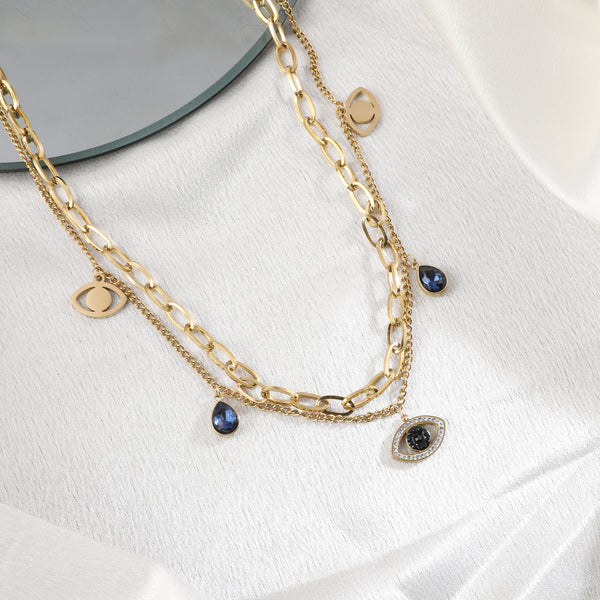 Multilayer Evileye charms Dangling Pendant Chain - Demifine 18KT Gold Plated