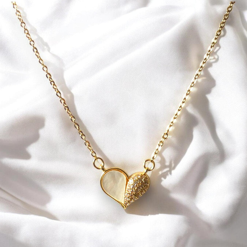 Mother of Pearl Dainty Heart Pendant - Demifine 18KT Gold Plated