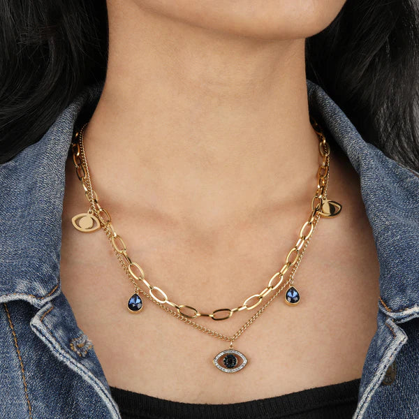 Multilayer Evileye charms Dangling Pendant Chain - Demifine 18KT Gold Plated