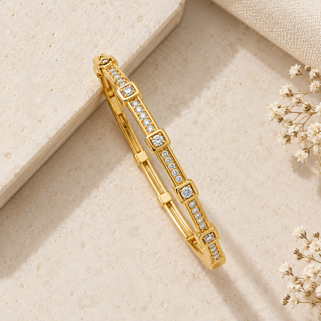 Zirconia Sleek Cuff Bracelet -18KT Gold Plated
