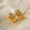 Pearl Studded Leaf Hoop Earring - Demifine 18KT Gold Plated