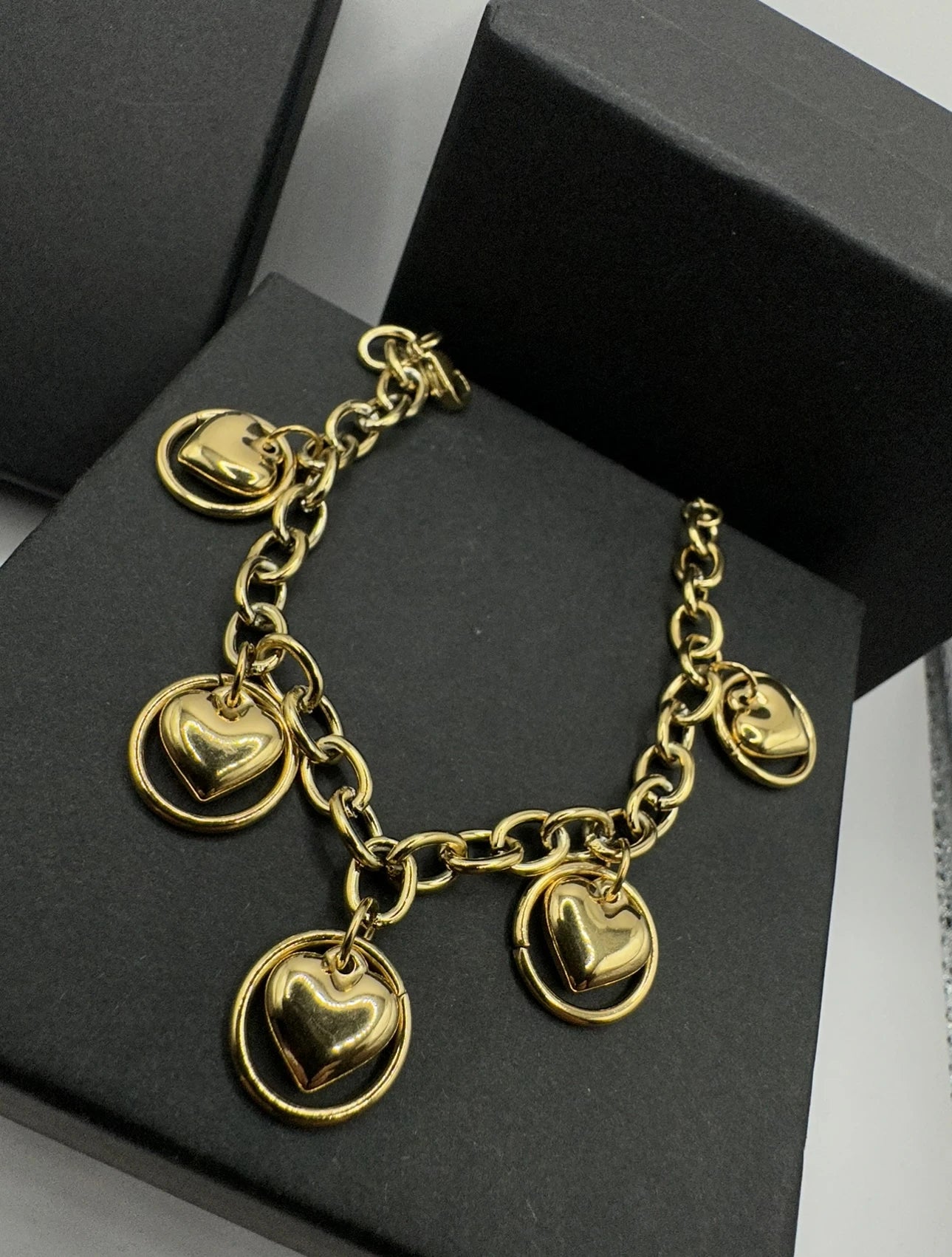 Encapsulated Heart Multicharm Bracelet- Demifine 18KT Gold Plated