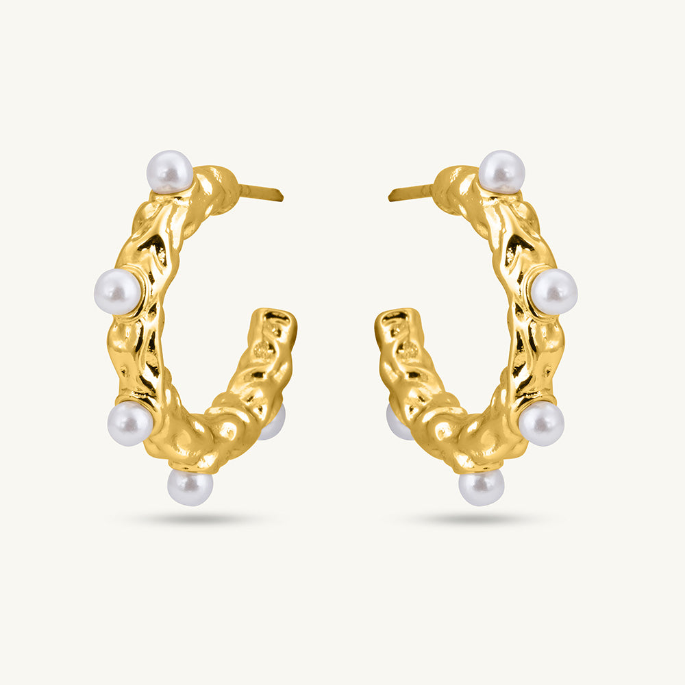 Pearl Studded Rectangular Hoop Earrings - Demifine 18KT Gold Plated