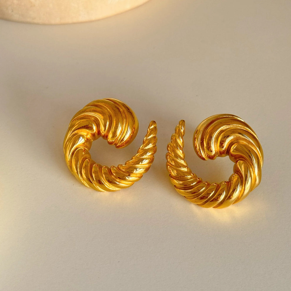 Round Croissant Statement Earring - Demifine 18KT Gold Plated