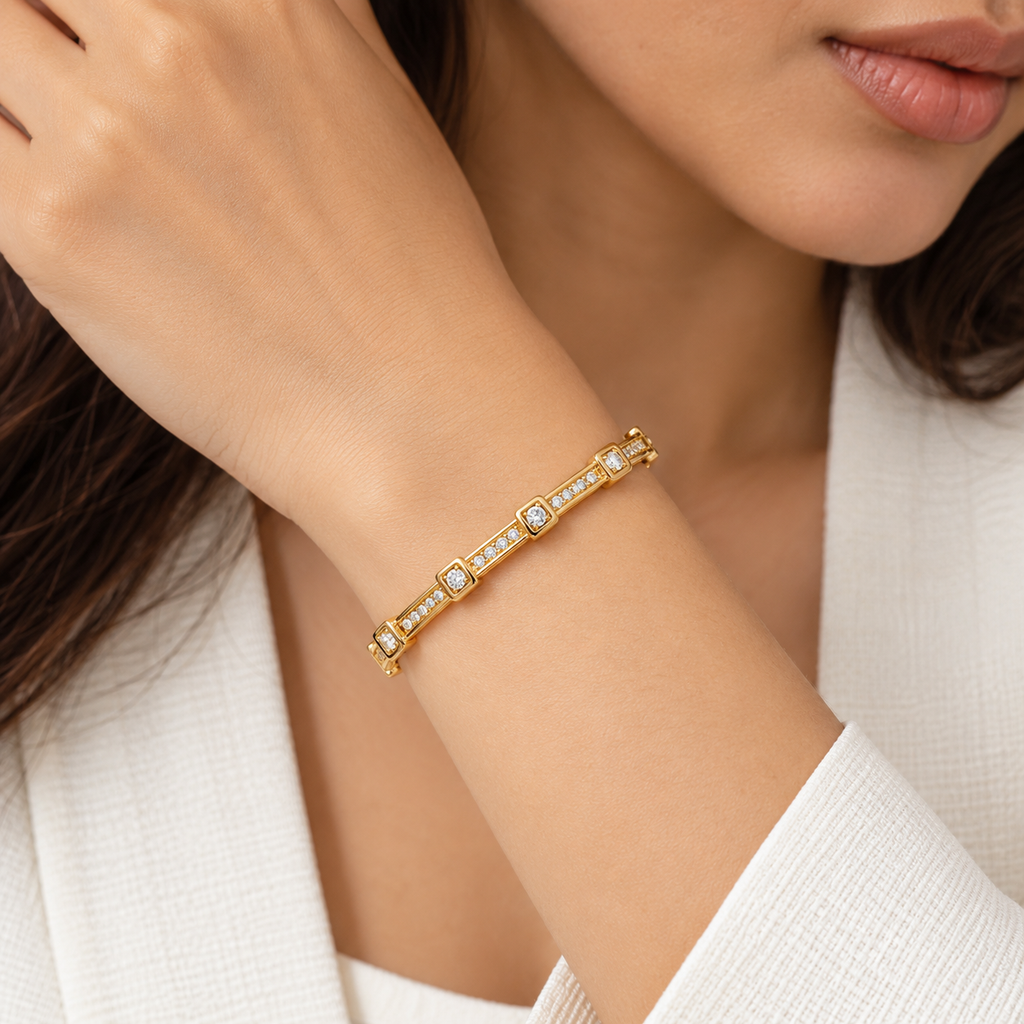 Zirconia Sleek Cuff Bracelet -18KT Gold Plated