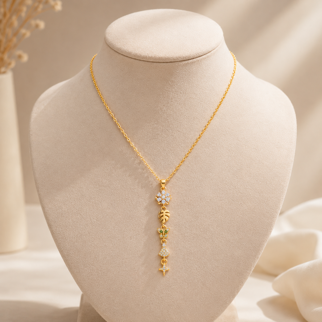 The Wildflower & Willow Drop Pendant - 18KT Gold Plated