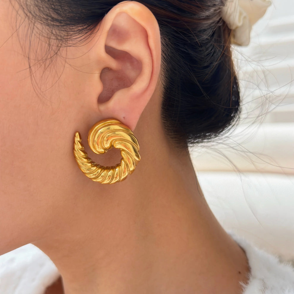 Round Croissant Statement Earring - Demifine 18KT Gold Plated