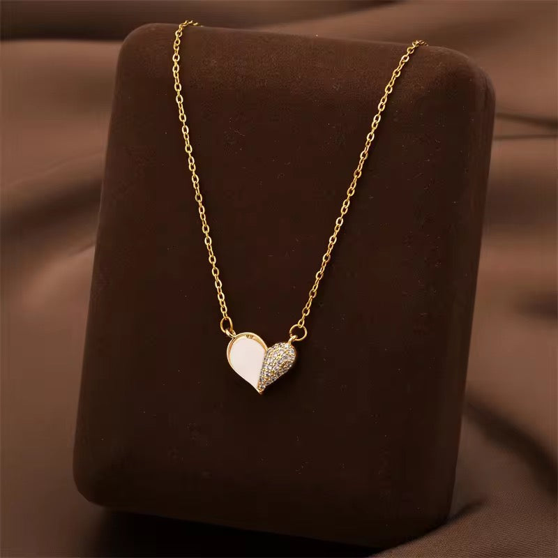 Mother of Pearl Dainty Heart Pendant - Demifine 18KT Gold Plated
