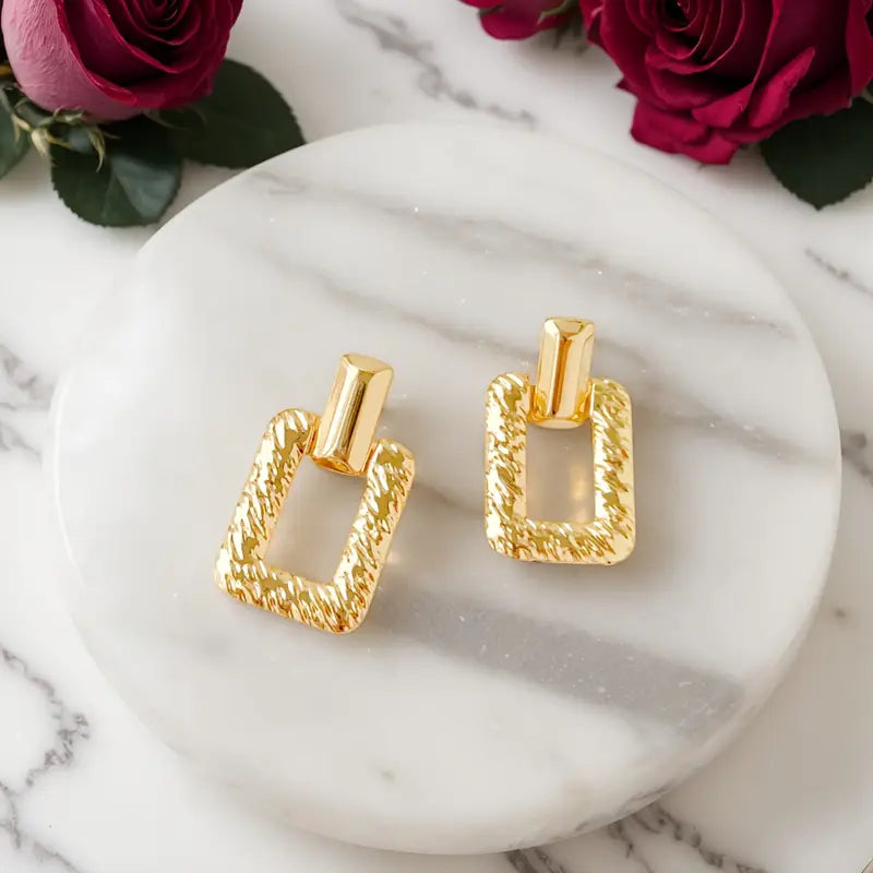 Rectanguler Drop Earring - Demifine 18KT Gold Plated