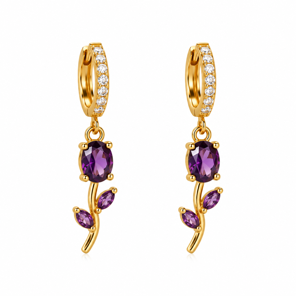 Amethyst Tulip Drop Earrings -18KT Gold Plated