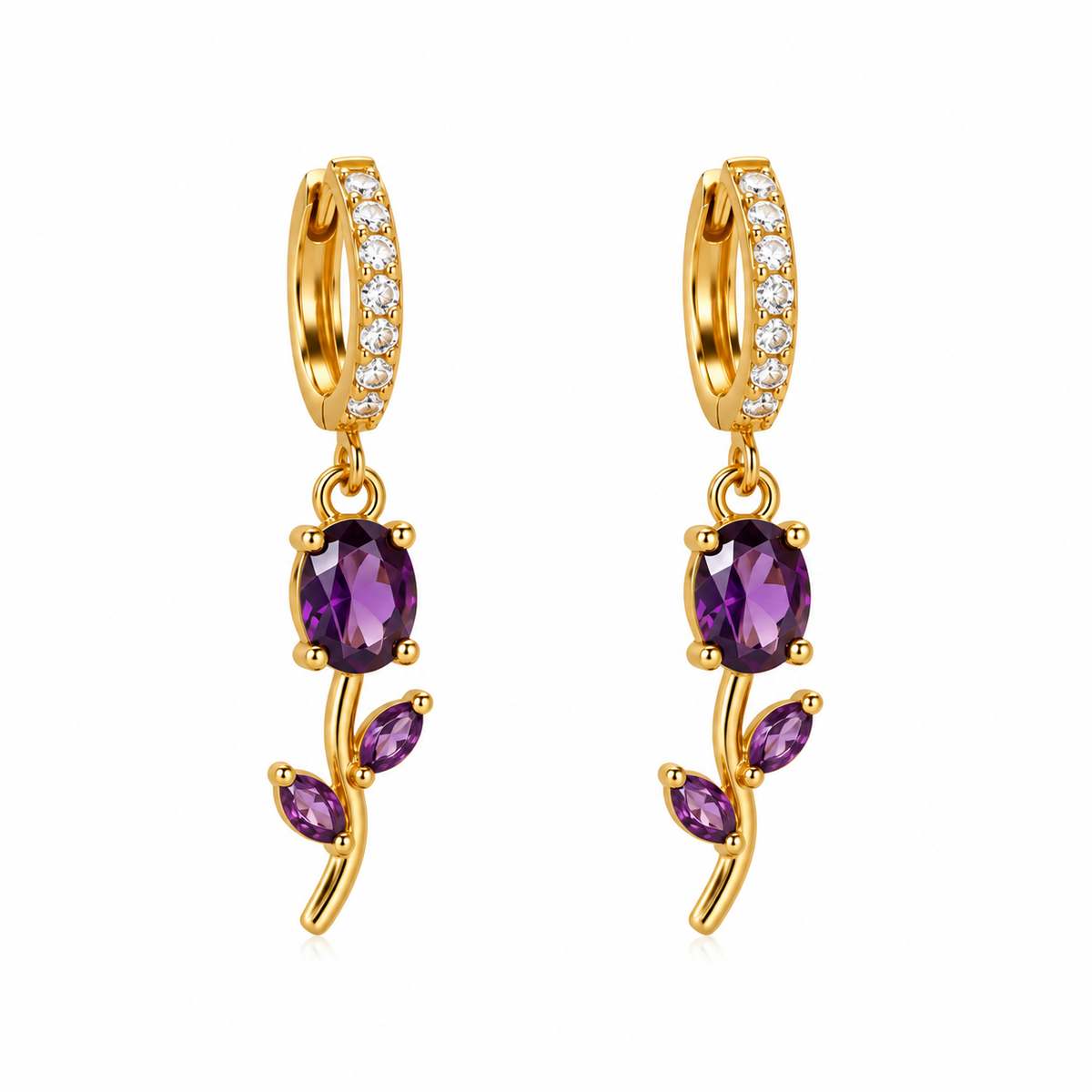 Amethyst Tulip Drop Earrings -18KT Gold Plated
