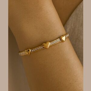 Heart to Heart Diamond Studded Cuff Bracelet - Demifine 18KT Gold Plated