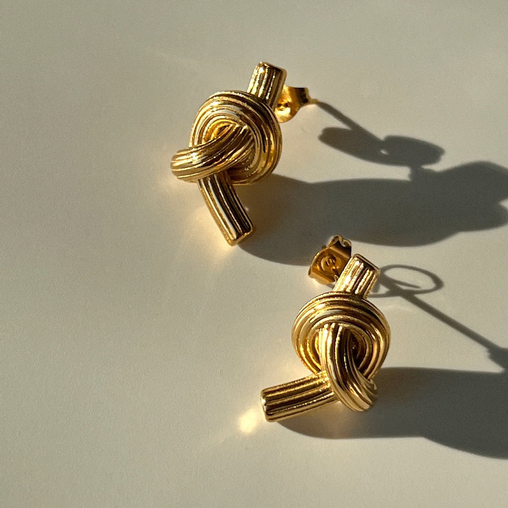 Twisted Knot Stud Earrings - 18KT Gold Plated