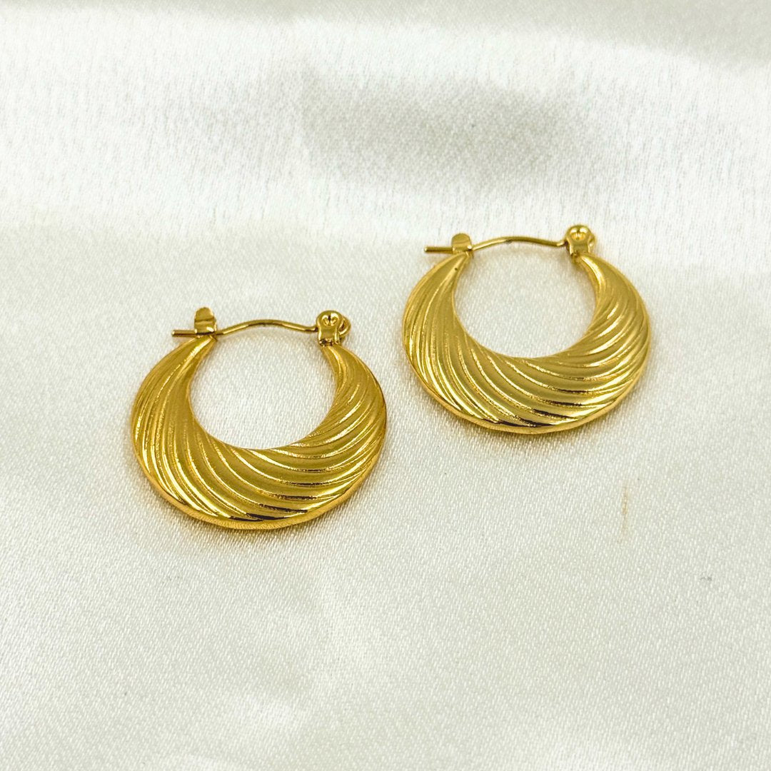 Round Textured Chandbali Shaped Hoop Earrings - 18KT Gold Plated