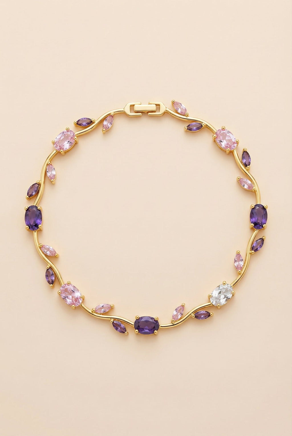 The Amethyst & Rose Quartz Tulip Bracelet -18KT Gold Plated
