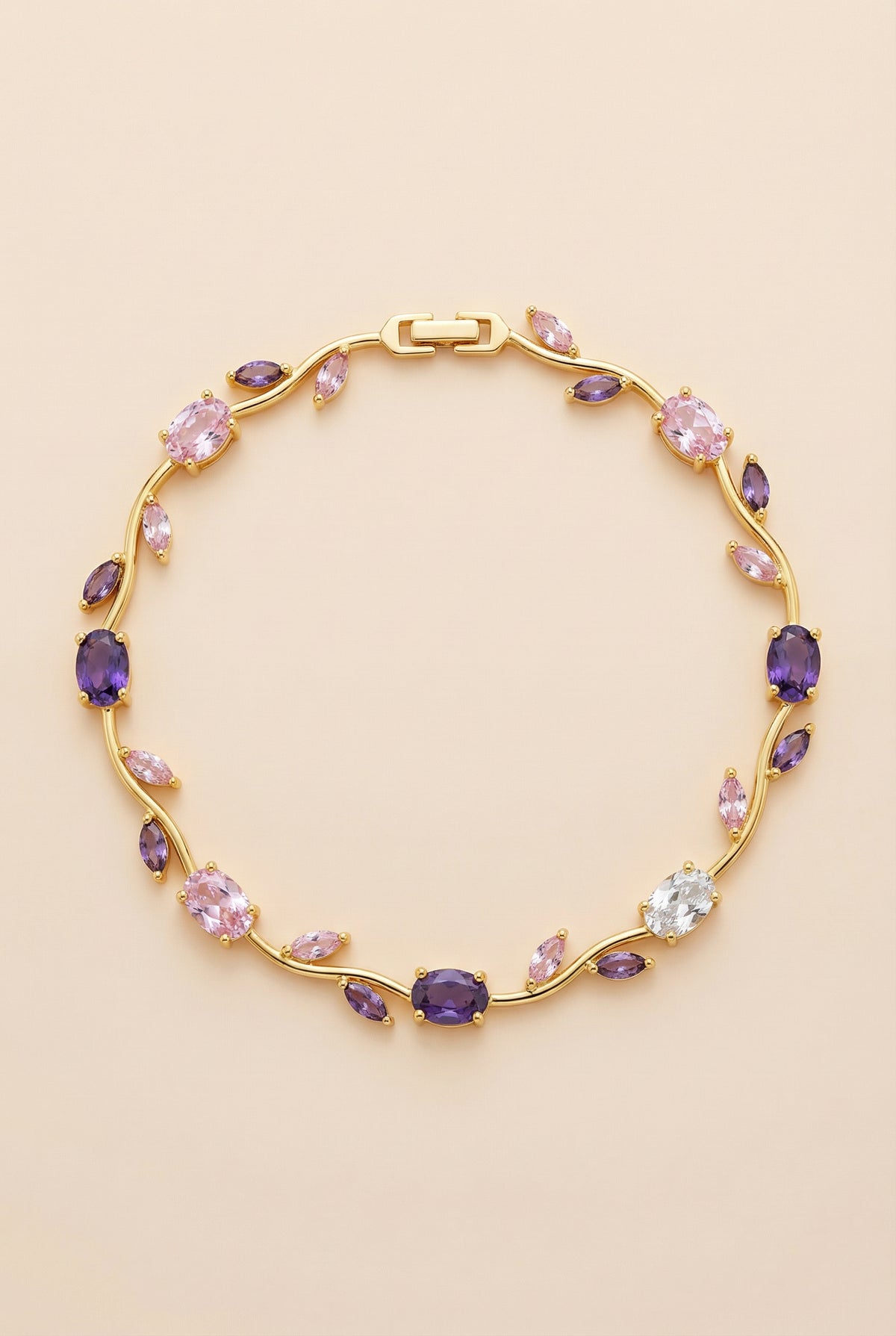 The Amethyst & Rose Quartz Tulip Bracelet -18KT Gold Plated