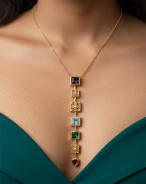 Sacred Chakra Gemstone Statement Pendant - Demifine 18KT Gold Plated